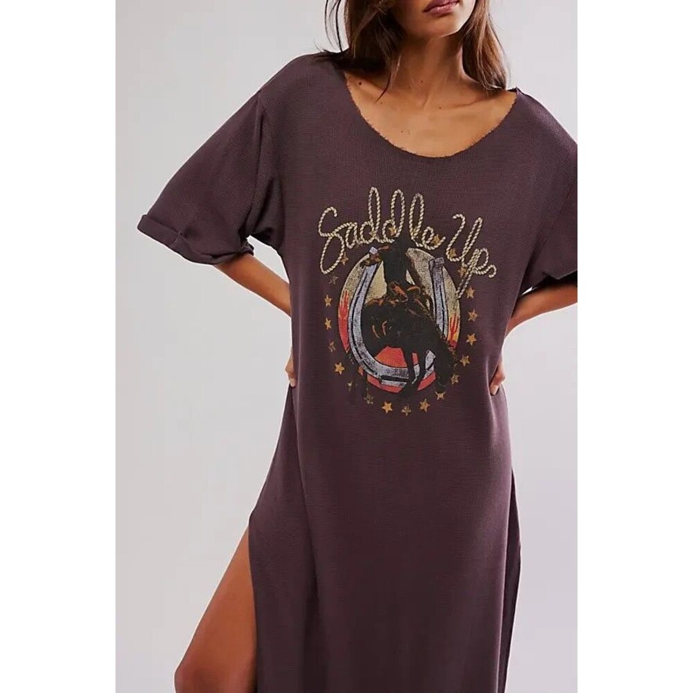 Free People x Vintage Souls Saddle Up Waffle Knit Maxi Dress S Western Boho